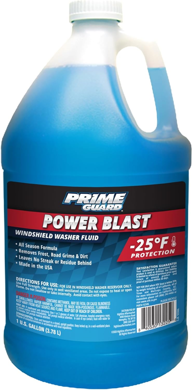 PrimeGuard 92506 Power Blast Windshield Washer Fluid -25°F 1 Gallon - Streak-Free Grime Buster for Cars & EVs