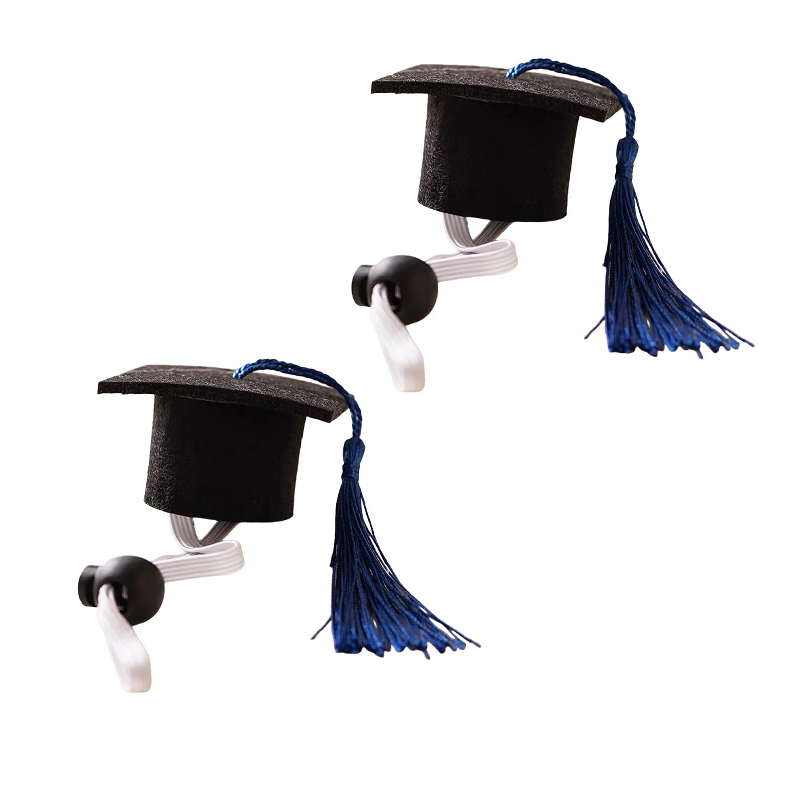 2 Pack Mini Graduation Caps with Blue Tassels, Mini Pet Graduation Caps Small Animal Bachelor Hats with Adjustable Elastic Strap for Cats and Dogs Photo Props Party Supply (4, Black)