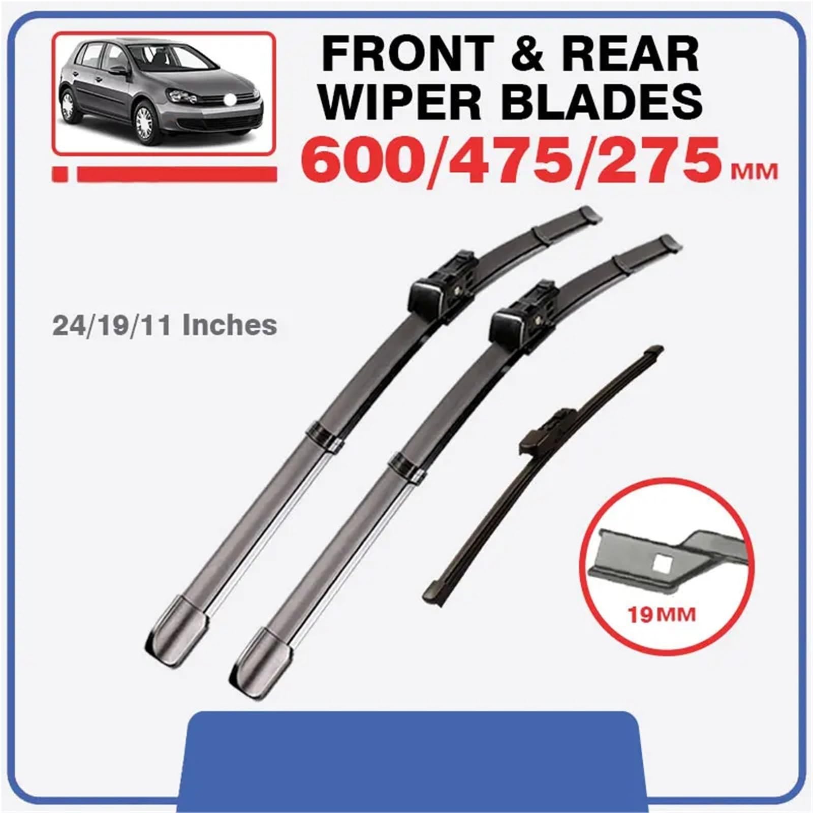 Limpiaparabrisas De Coche Compatible Con VW Para Golf6 Para MK6 Para VI Para 5K Para Wagon 2009-2012 Limpiaparabrisas Delantero Trasero Juego De Hojillas 24 "+19" + 11"