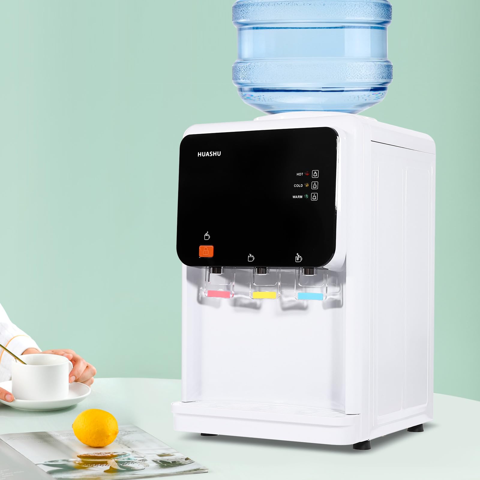 Distributore di acqua calda e fredda a 3 temperature, con riscaldamento rapido da 500 W, 75 W, sistema di raffreddamento per bambini 304, serbatoio in acciaio inox per casa, ufficio, bianco, 31 x 30 x