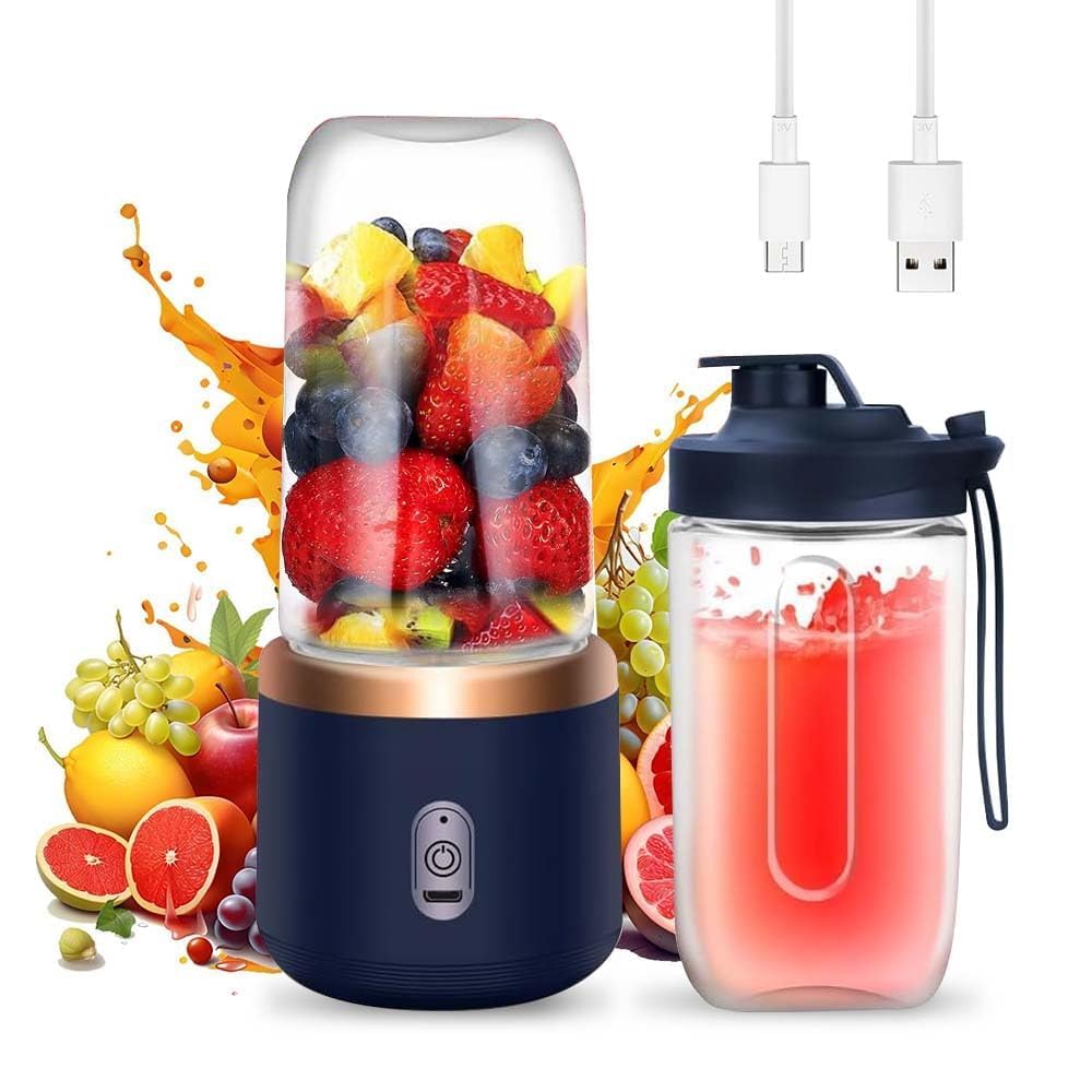 Batidora Portátil, Mini Licuadora de 400ml Recargable USB Batidora Smoothie con 6 Cuchillas Smoothie Maker para Zumos Batidos Mini Batidora Portatil para Viajes, Deportes y Camping (Blau)