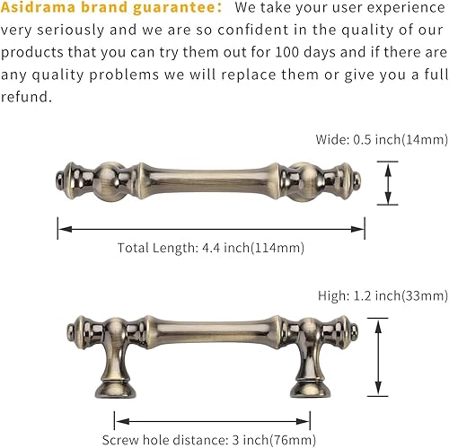 Miniatura 3 de Asidrama Paquete de 10 manijas de gabinete de cocina de latón cepillado envejecido de 3 pulgadas (2.992 in), tiradores de gabinete, accesorios de