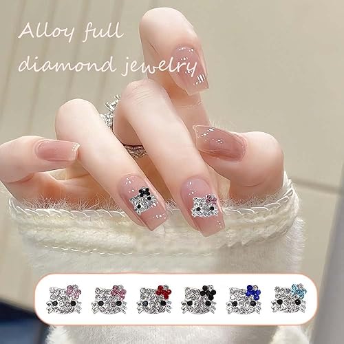 Miniatura 2 de 36 dijes Kawaii para arte de uñas, diseño de gatito brillante 3D, bonitos cristales de diamantes de imitación de metal, decoración de uñas,