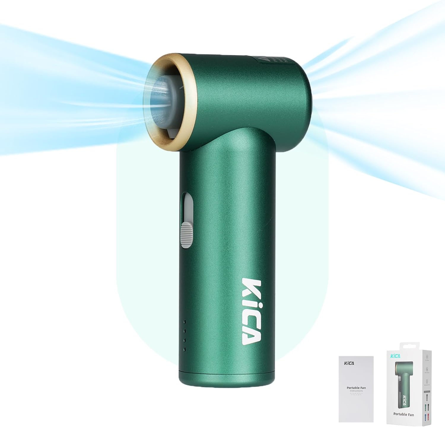 Kica Jetfan Mini-Handheld Portable Turbo Fan,Rechargeable Personal Fan,Stepless Speed Control,13Hrs Long-Lasting,Pocket-Sized Small Lightweight Jet fan for Travel/Outdoors Cooling,Green