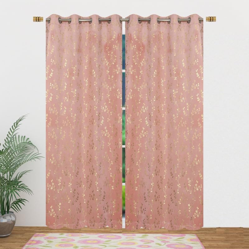 Image of Heavy Velvet Fabric Luxury Looks Room Darkening Floral Designer Curtains 6 Feet for Window, Pink, Pack of 2 Pieces