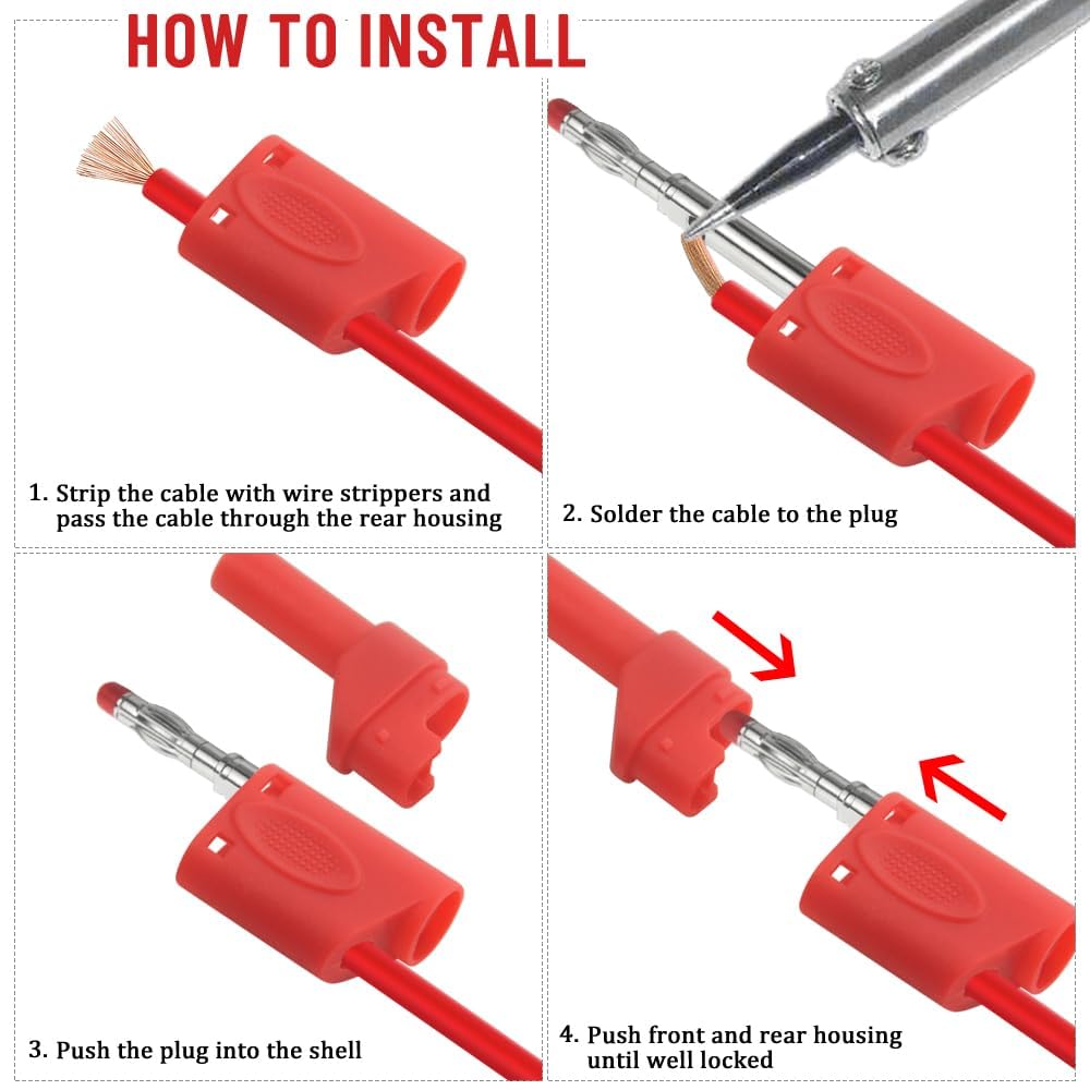 10Pcs Fiches Bananes 4mm, Connecteurs Soudables Plaqués Or, Compatible