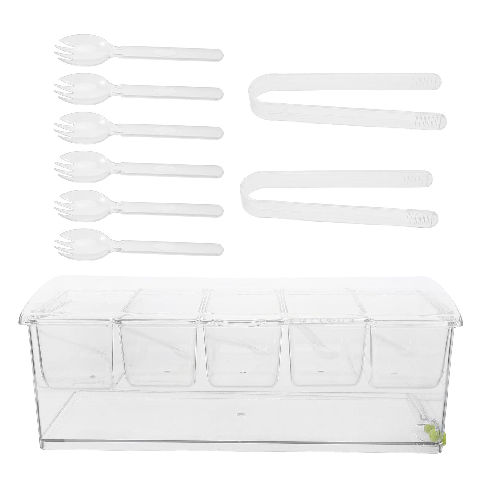 Plateau à Condiments Réfrigéré en Plastique Transparent 5 Compartiments avec Couvercle Plateau à Garnitures pour Bar et Buffet Service de Fruits Légumes et Sauces pour