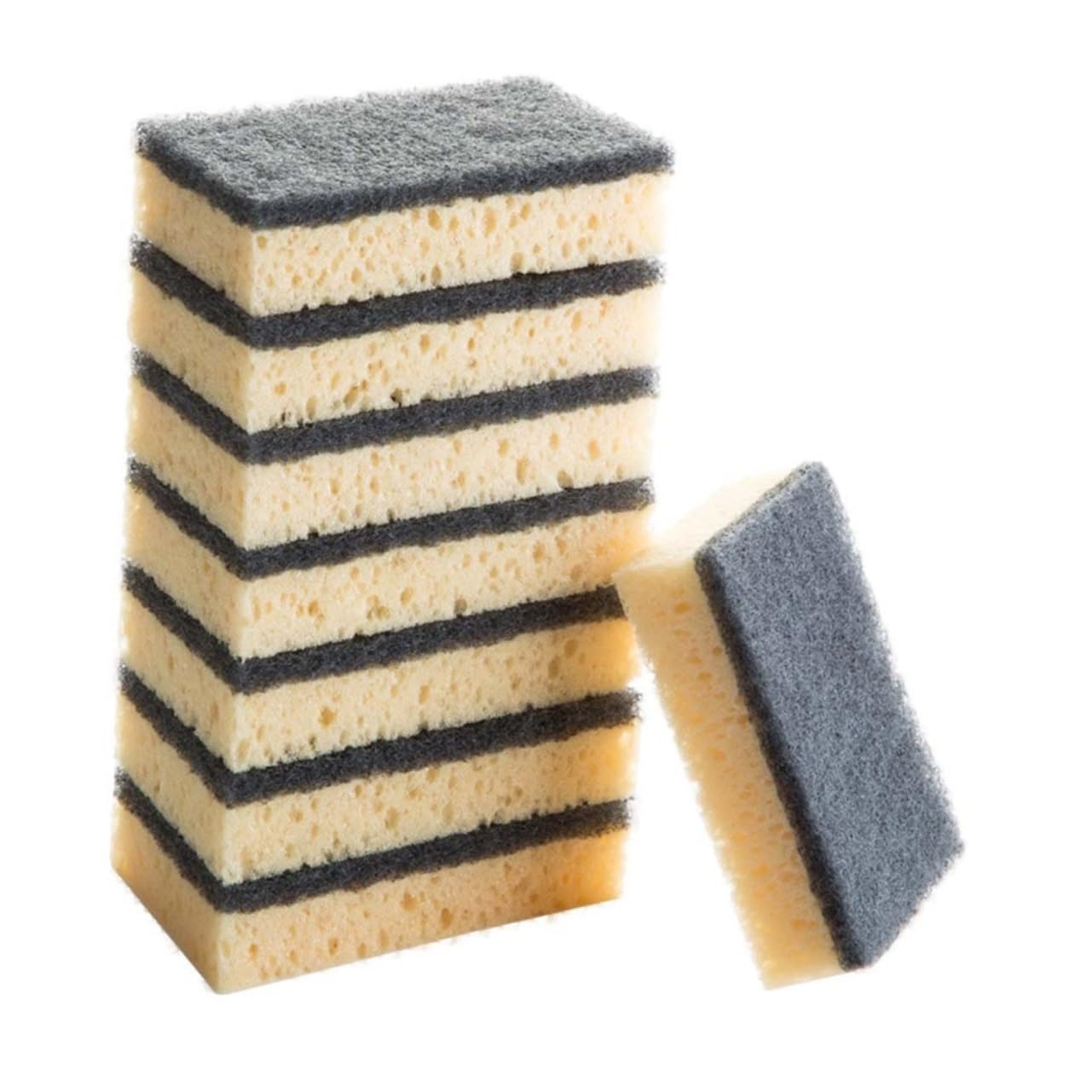 HOODANCOS 8Pcs Non Scratch Kitchen Sponge Durable Multi Purpose Scouring Pads for Cleaning Dishes Utensils and Cookware Black for Kitchen and Bathroom Use