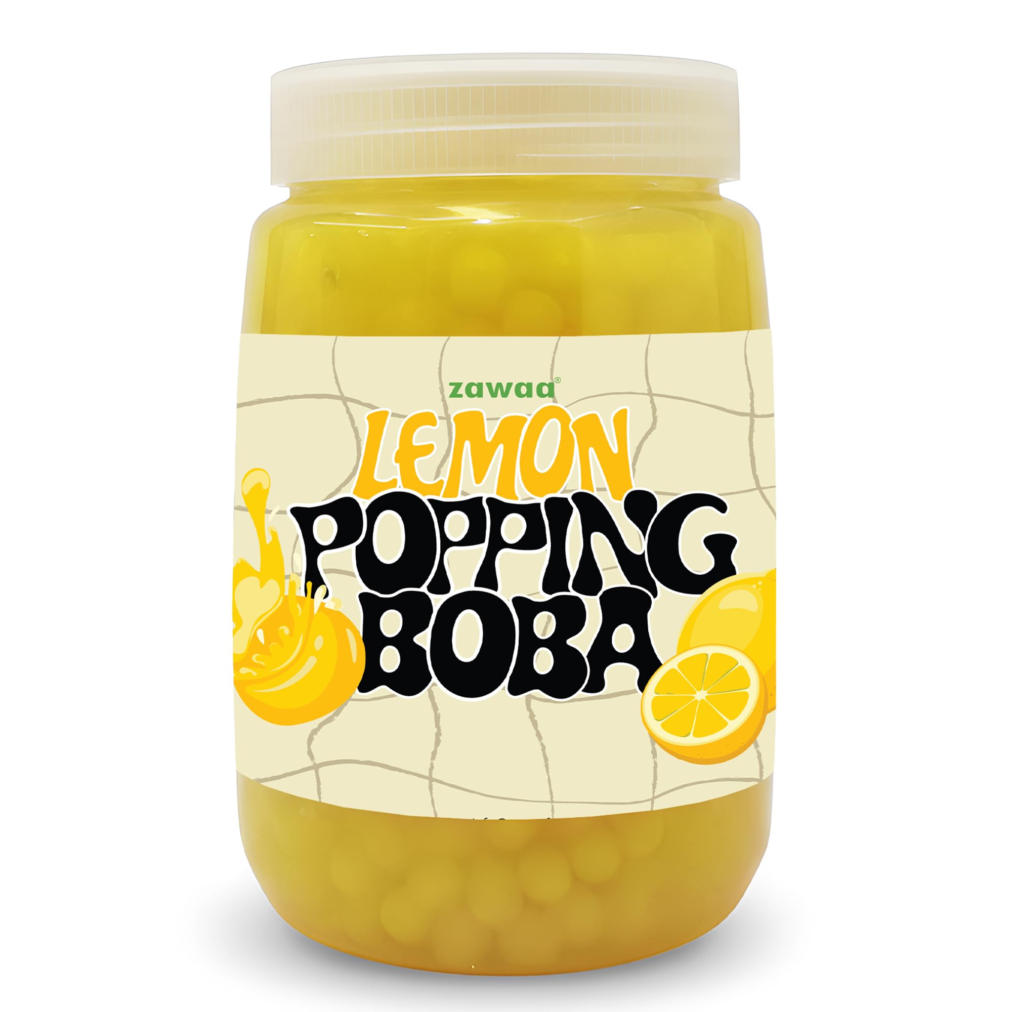 ZAWAA Foods Lemon Fruit Popping Boba Pearls 1kg β Bursting Boba for Bubble Tea - Lemon Fruit Flavor | Includes 10 Paper Straws