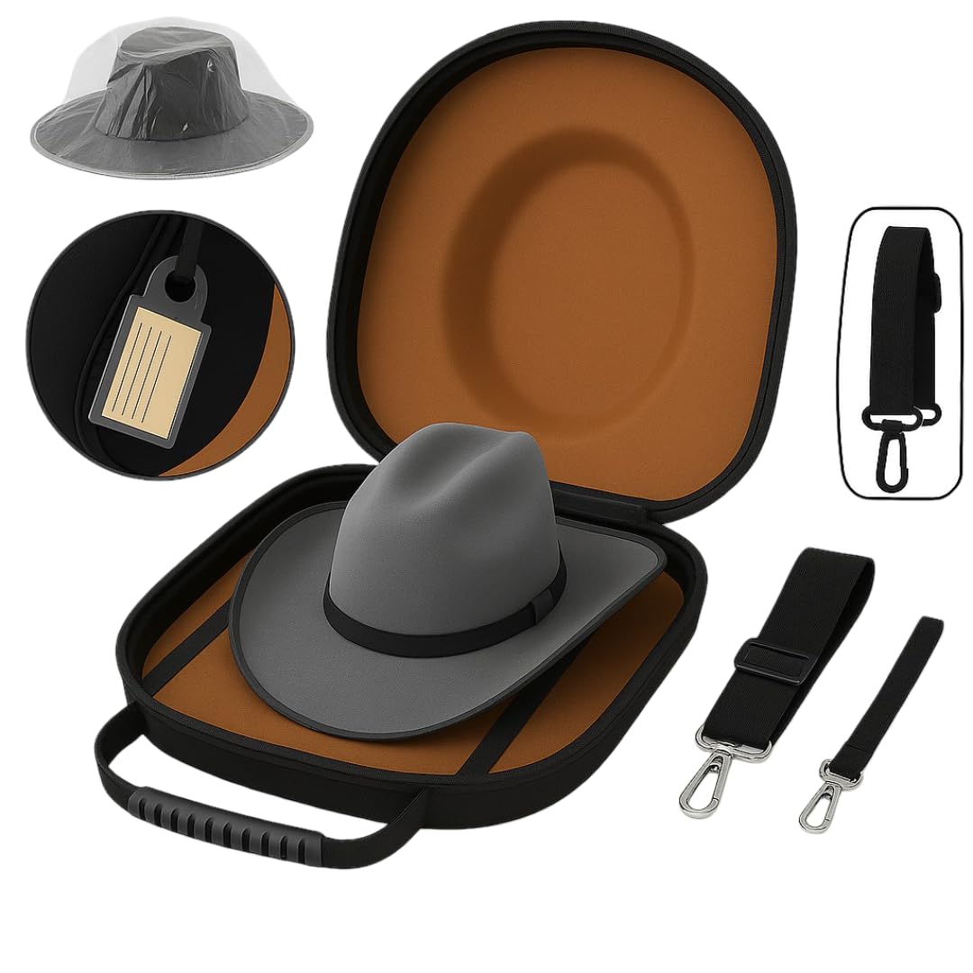 Chichiro Hat Travel Case - Cowboy hat Box, Includes Clips & Plastic Cover, Ideal for Travel & at-Home Storage (Brown)