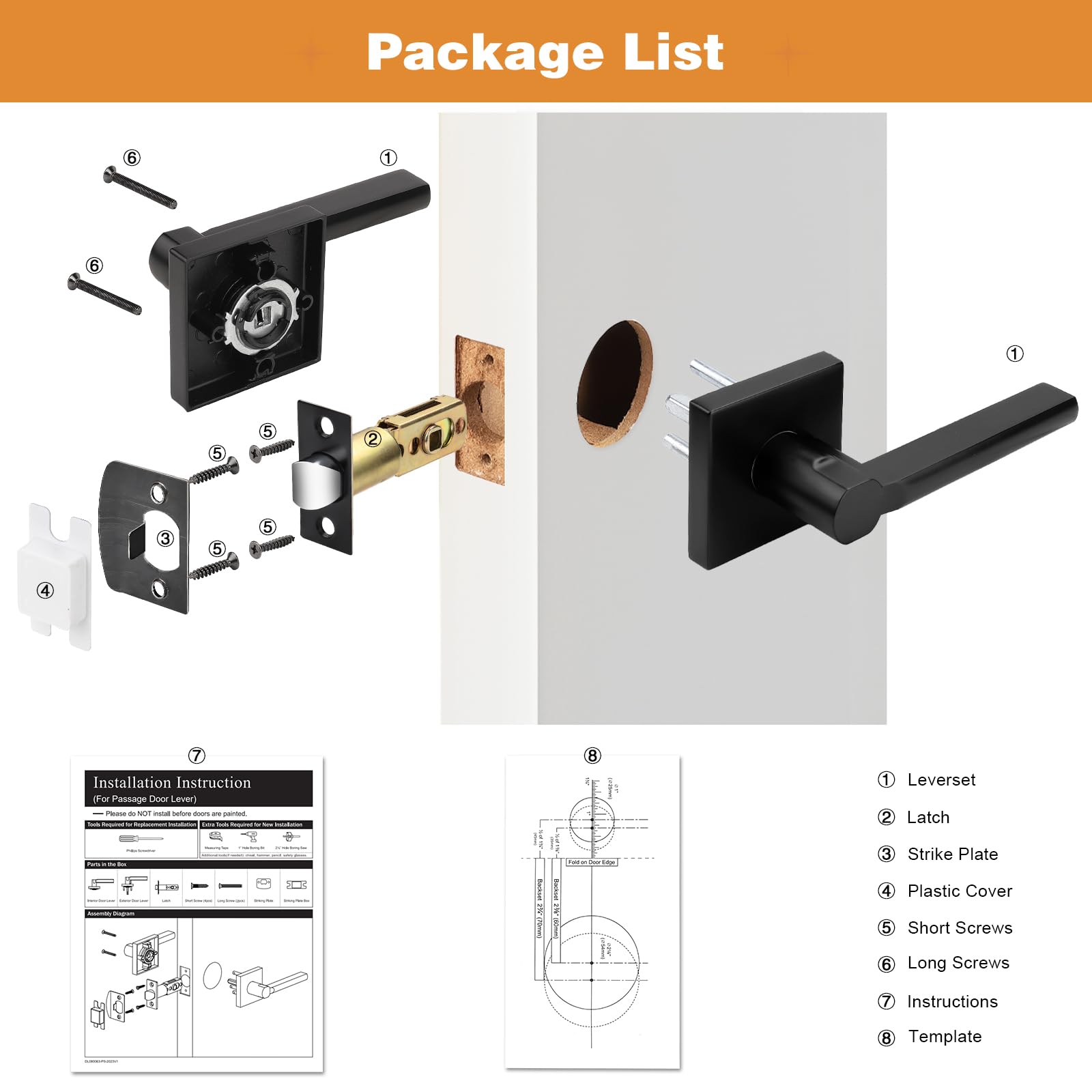 1 Pack Probrico Square Door Lever Door Lock Handle Lockset Keyless - View #7