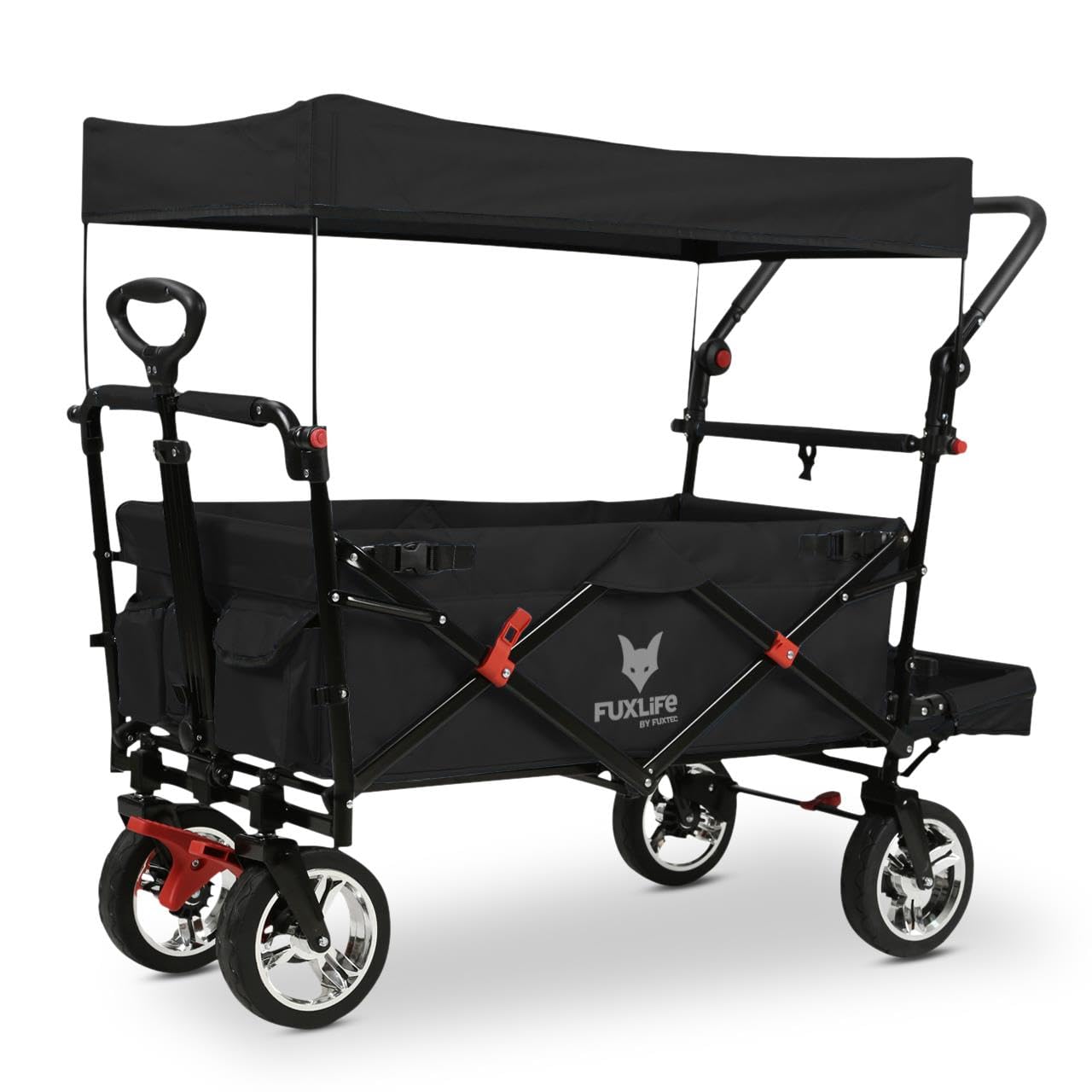 Bollerwagen FX-CT800 Komfort faltbar - Schwarz • Kinder Transportwagen mit Sonnendach • gepolsterte Innenraumverlängerung • robuste Räder • kompakt klappbarer Handwagen
