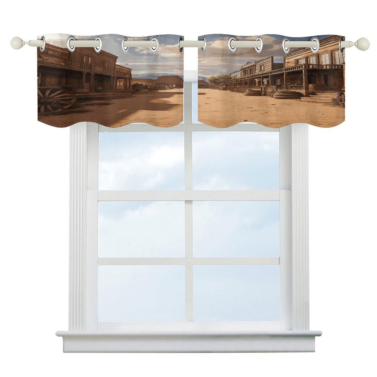 Fekiloot Style Old Wild West Cowboy Town Short Curtains Valance Curtain