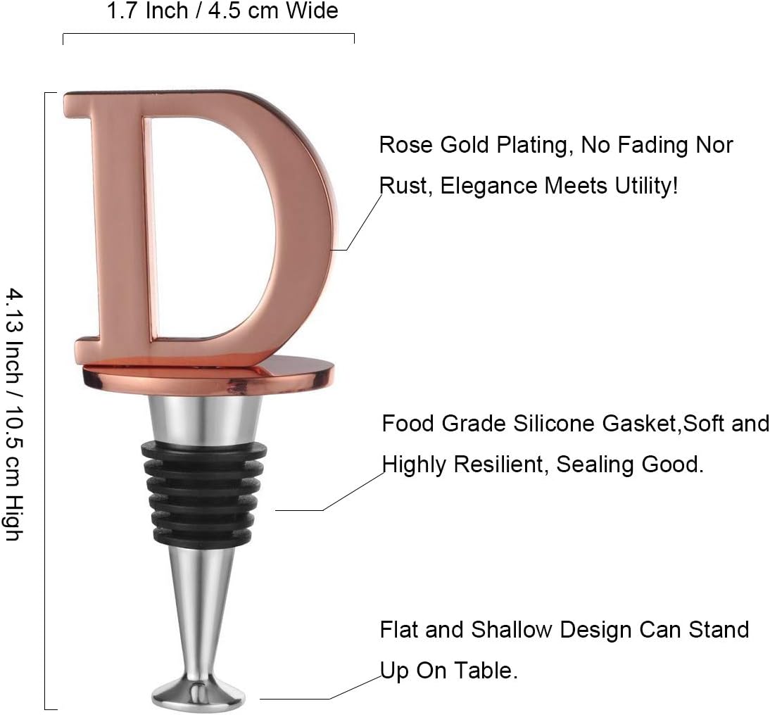 Miicol Wine Stopper, Prosecco Topper, Wine Bottle Stopper, Personalised Champagne Stopper, Rose Gold Wine Accessories, Wine Lovers Gift, Monogram Gift, Letter D image 2
