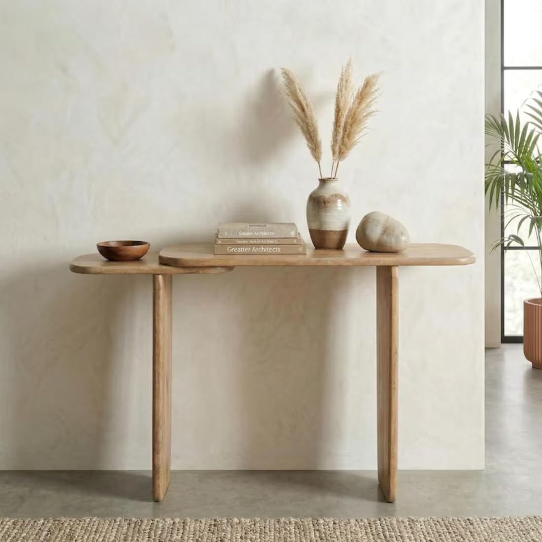 Wooden Expert Dual-Tier Console Table Modern Solid Wood for Entryway, Living Room & Hallway | Minimalist Rustic Sofa Table with Rounded Edges 3