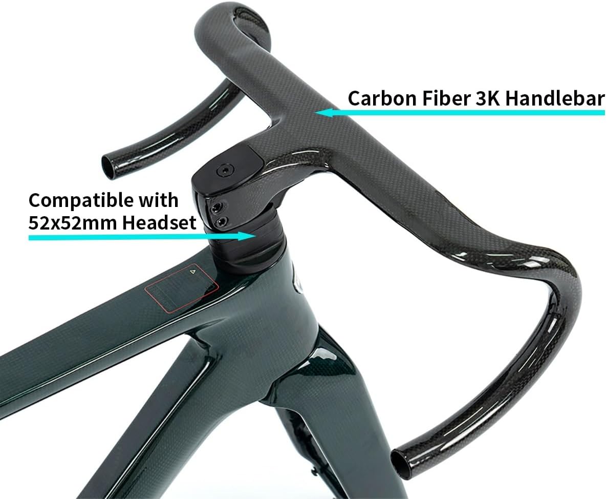 700C Road Bike Frameset 43.5cm/46cm/48cm/50cm/52cm/54cm Carbon Fiber Disc Brake Frame F12*100mmR12*142mm Thru-Axle with Fork and Handlebar