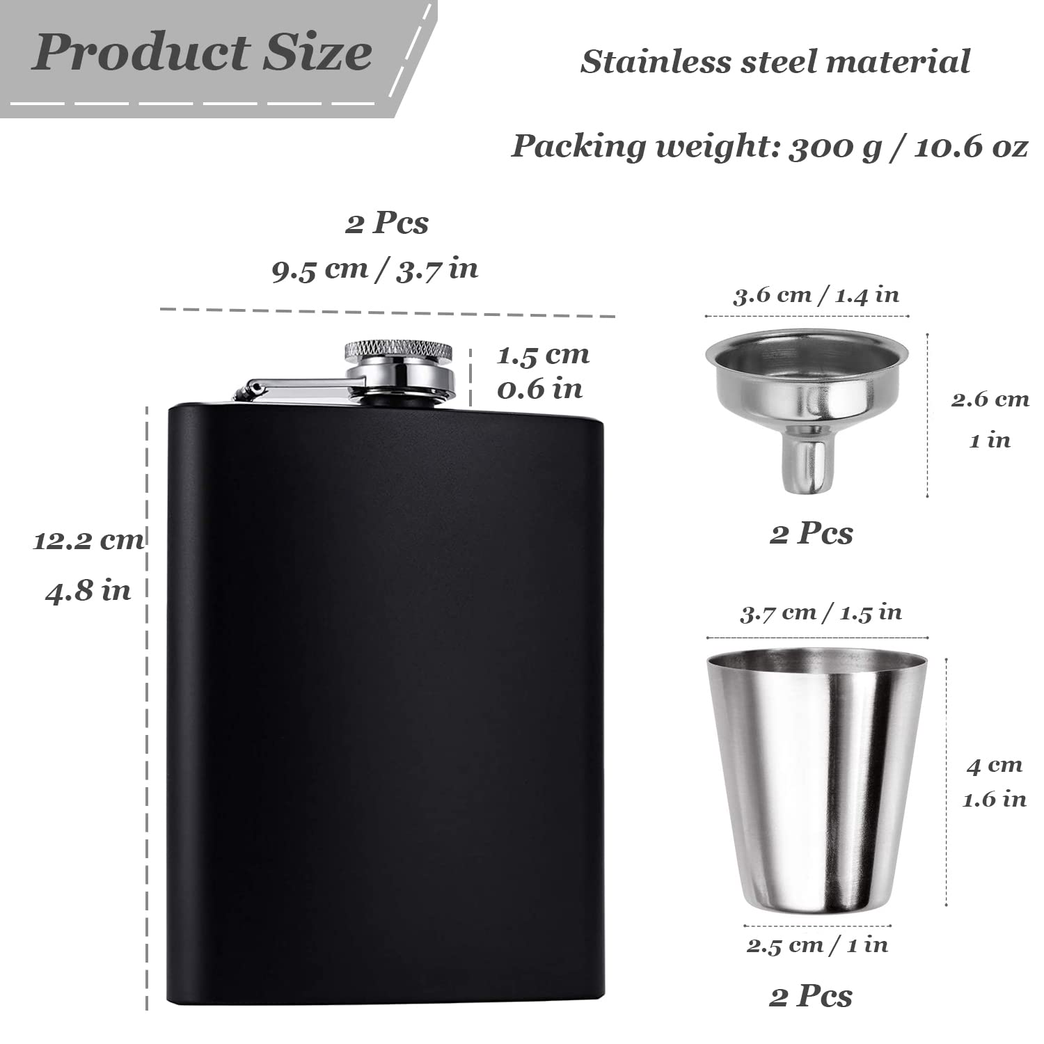 Set Fiaschetta In Acciaio Inox Con 4 Bicchierini E Imbuto – 6 Pezzi, Confezione Regalo
