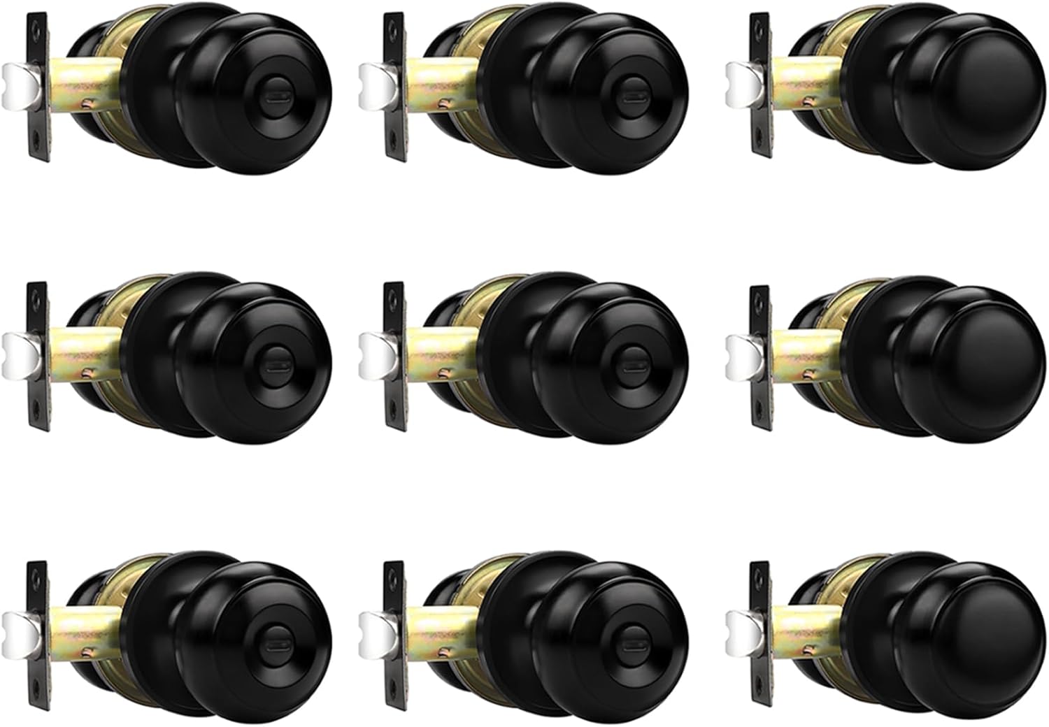 Probrico 6 Black Privacy Bedroom Door Knobs and 3 Passage Closet Door Knobs Bundle Set, Black Interior Door Knobs for Bedroom Hallway