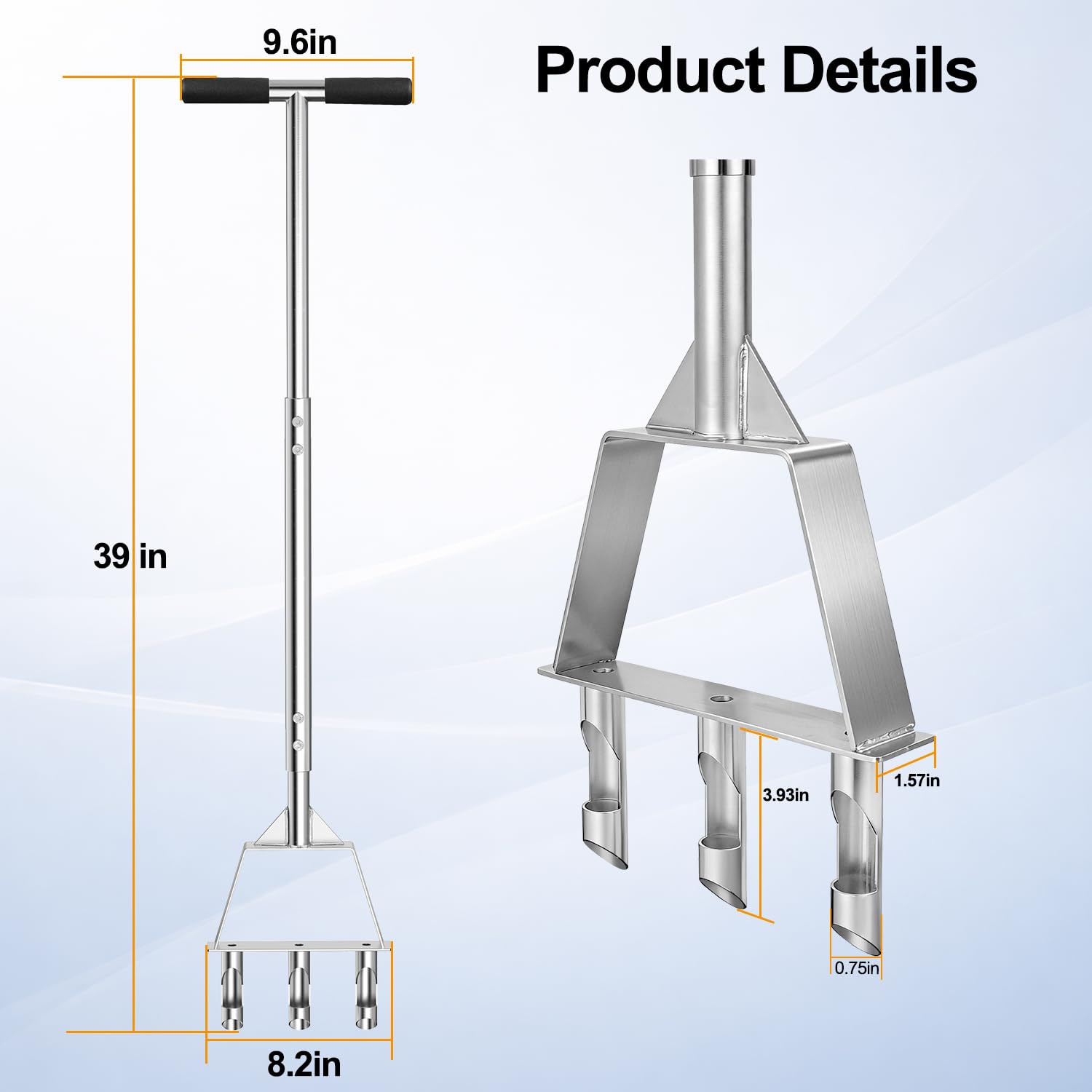 Rasenlüfter, Aerifizierer für Rasen Hohlspoon mit 3 Kerne, Manueller Rasenbelüfter für Rasenpflege und Verdichtete Böden, Langer Griff(99cm)