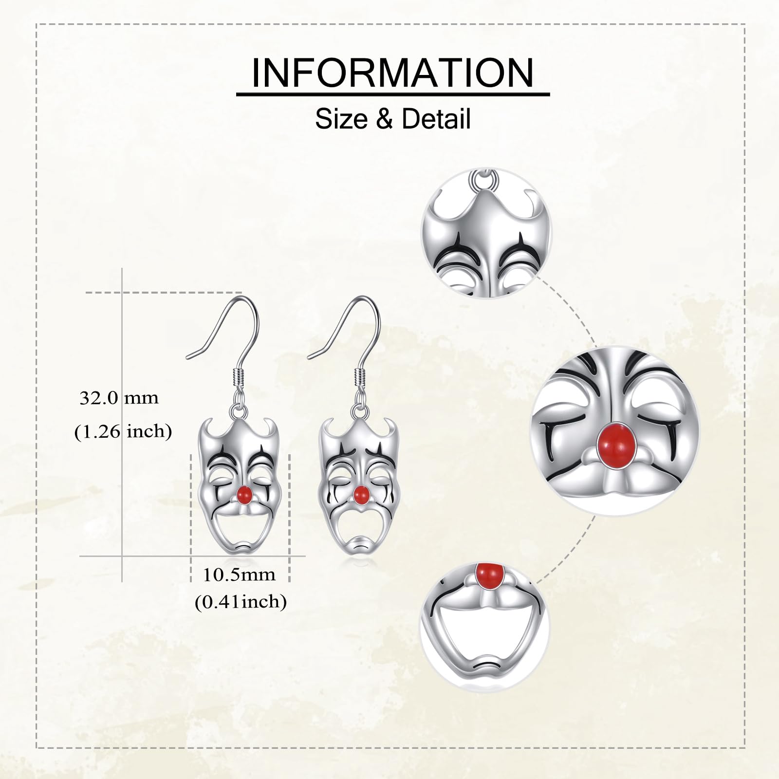 Orecchini a forma di commedia e tragedia, in argento Sterling, dramma, teatro, gocca, regalo per donne ispirato al focatoma dell'opera.
