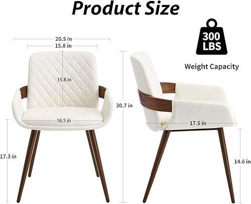 Miniatura 2 de VipDesk Juego de 2 sillas de comedor modernas de mediados de siglo, sillas de comedor de piel sintética, silla de cocina tapizada con brazos y patas