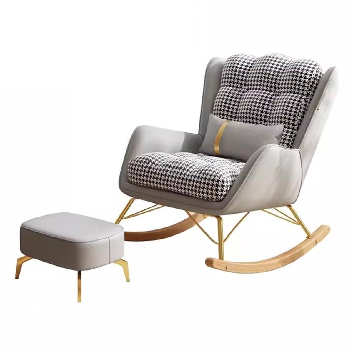 Sofá de Ocio Mecedora Mecedora reclinable de Mediados de Siglo con Almohada Lumbar, Asiento Ancho tapizado, Silla Lateral Decorativa para Sala de Estar (Gris Claro 2, otomana)