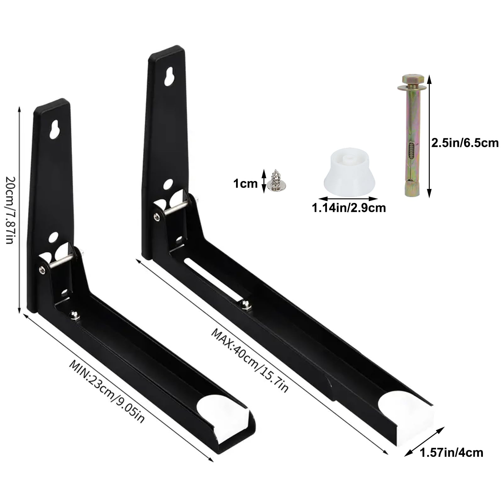 2 Pezzi Staffe per Microonde a Muro Supporto per Forno a Microonde da Parete Supporto per Mensola Microonde Pieghevole per Forno a Microonde Staffa Forno Microonde Regolabile Telescopici Nero