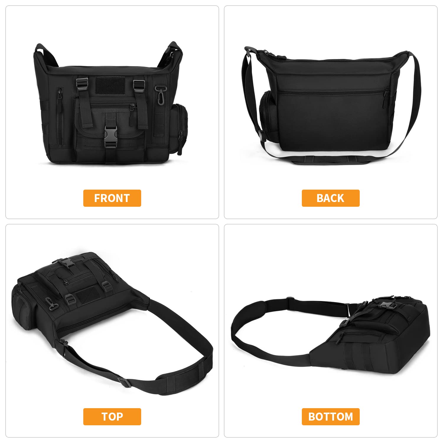 Mochila de Hombro Militar Táctical Impermeable Negro Bolso de Bandolera Múltiple Función
