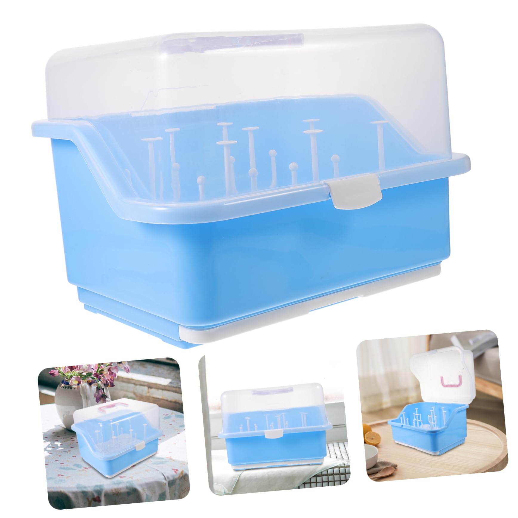 Boîte de Séchage pour Biberons en PP Bleue Couvercle | Rangement Perforé, Séchage Rapide, pour Pailles et Vaisselle, Format Compact pour Organisation Quotidienne Couleur Aléatoire
