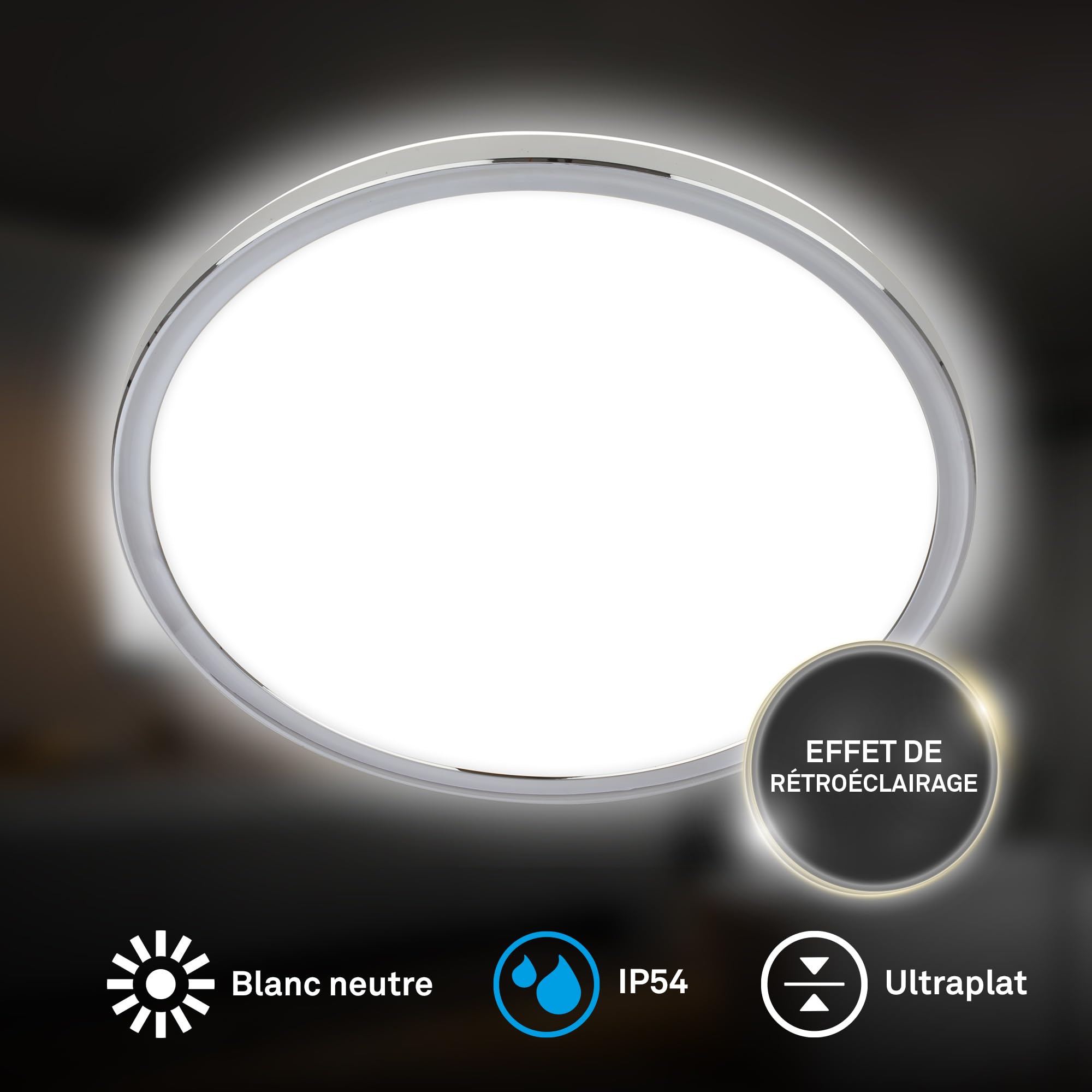 Plafonnier salle de bain LED IP54 chrome 29,3x2,8 cm BRILONER