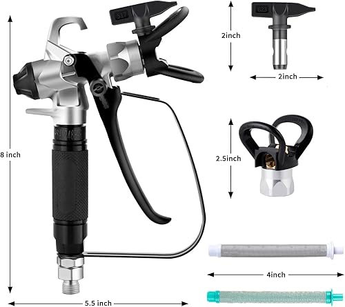 Miniatura 6 de 16 pistolas pulverizadoras de pintura sin aire con protector de boquilla, 5 puntas de pulverización, 10 filtros, junta giratoria de alta presión de