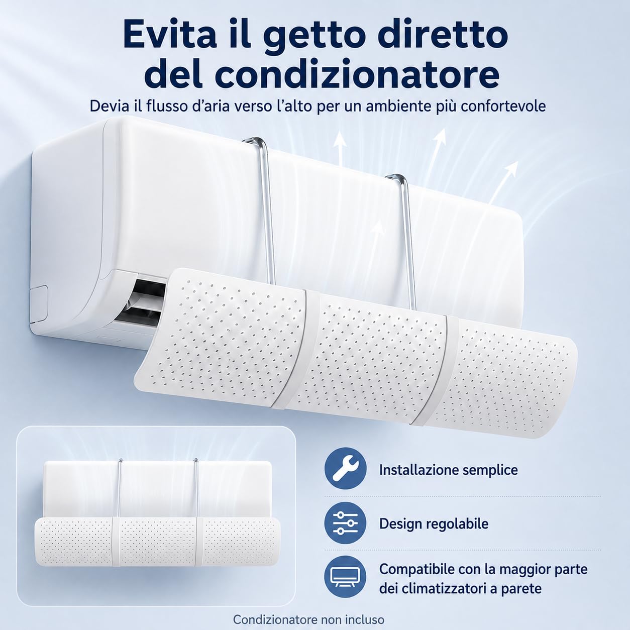 Deflector de Aire Acondicionado Universal, Ajustable y Retráctil para Pared, Evita el Soplado Directo, para Hogar y Oficina, Instalación sin Herramientas