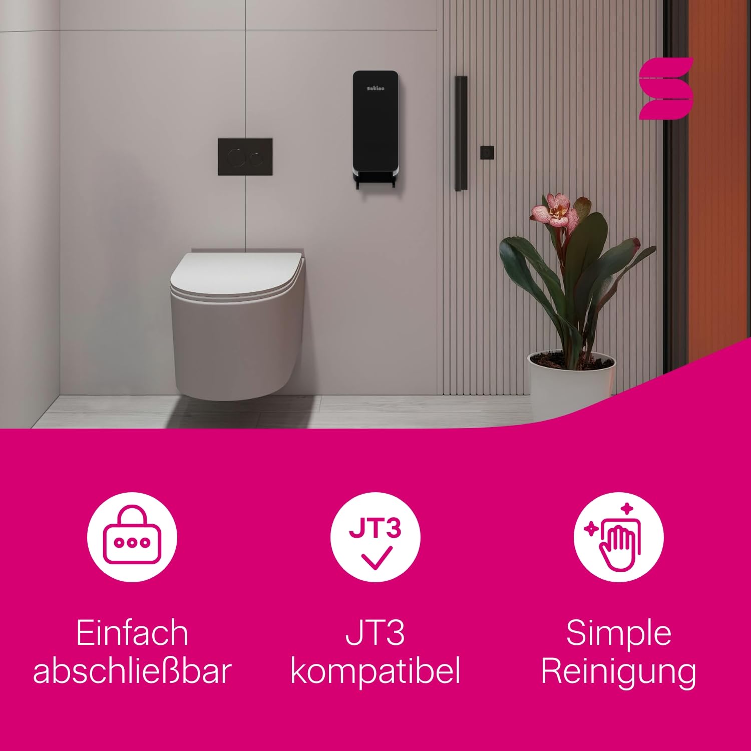HYGINITY Toilettenpapier Spender – Doppelrollenspender - Made in Germany – Toilettenpapierspender mit Füllstandsanzeige - für Gewerbe & Industrie - schwarz - für JT3 Toilettenpapier