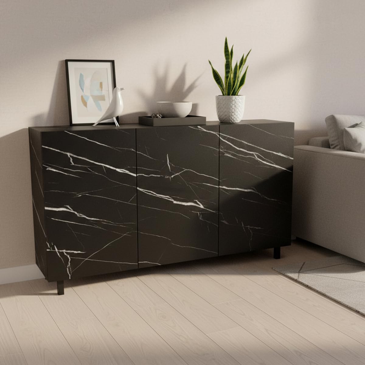 Ambiance - Adhesivo adhesivo para el metro (60 cm x 30 m, adhesivo para cocina, muebles y cuarto de baño, mármol, color negro y blanco