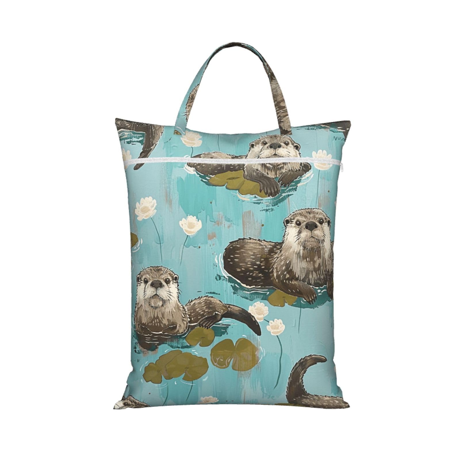 Large Travel Laundry Bags,Otters Print with Handle Foldable Laundry Bag for Holidays Gym Swimming and Family Trips, 1Pcs