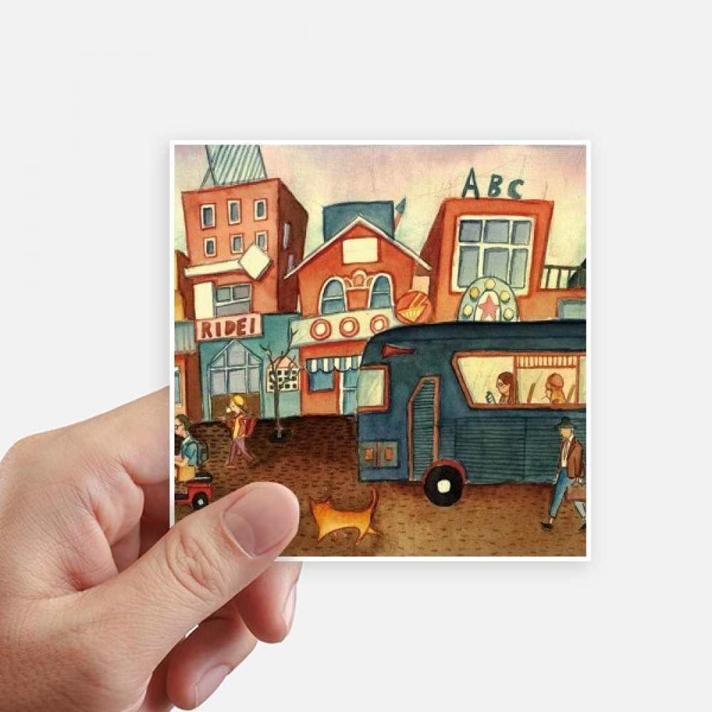 Autocollant chat aquarelle ville bus carré 10cm pour déco valise et pc portable DIYthinker x8