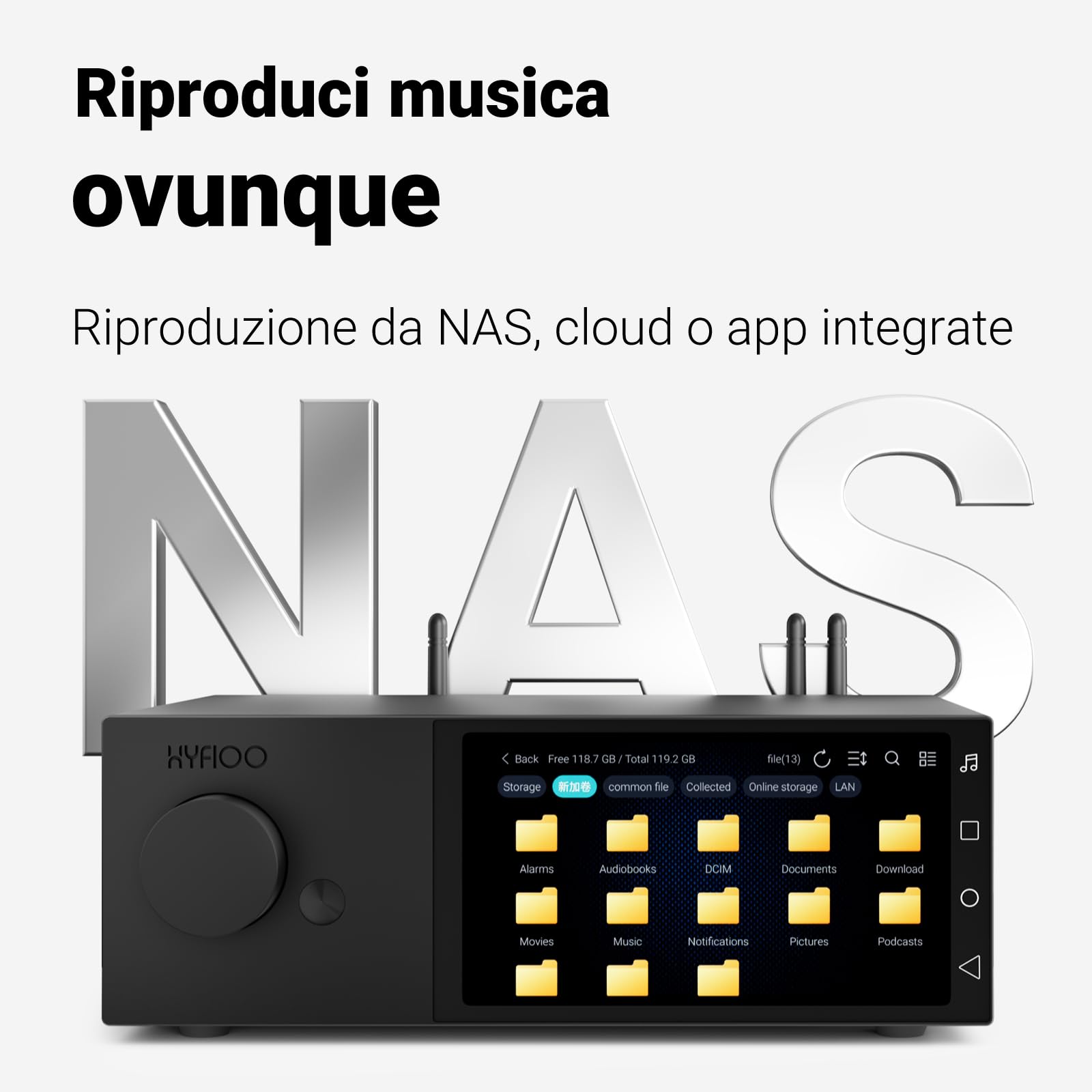 AIYIMA DM100 Streamer Musicale HiFi Player Audio Digitale Touchscreen 5,5" | WiFi 6, 8+64GB, EQ 31 bande e correzione ambiente, DLNA, AirPlay, NAS, Bluetooth 5.4 compatibile iOS, Android e Windows.