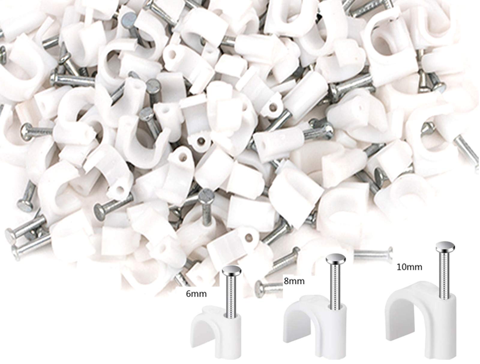 300pcs 6mm 8mm 10mm White Cable Wire Clips Nail-in Wire Nail Clamps Cord Organizer for Ethernet Cable RG6 RG59 CAT5 CAT6 RJ45 TV