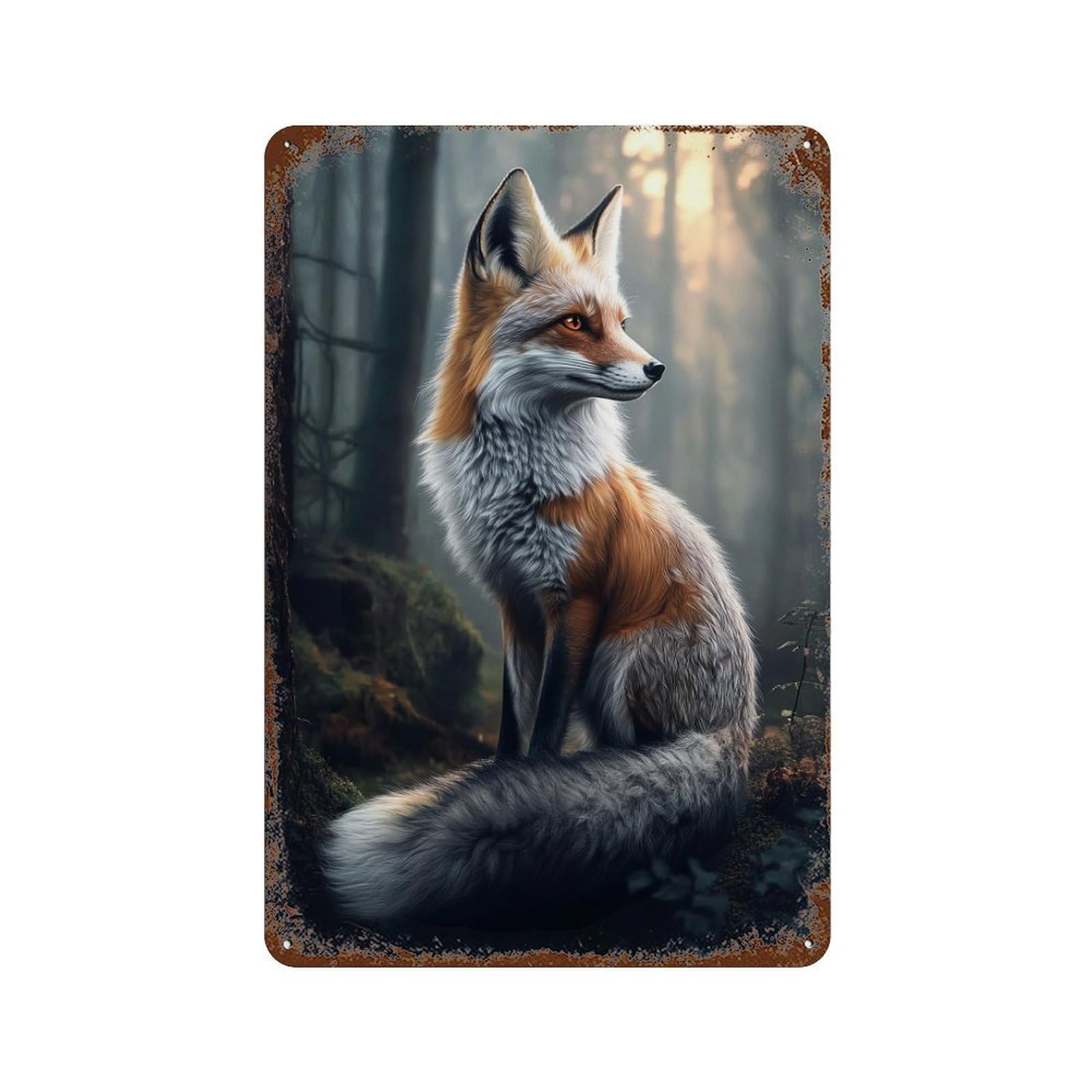 Rust Effect Fox in The Forest -1 Rusty Metal Tin Sign 11.8"x7.9", Shabby Chic Decor for Garage, Bar And Workshop Decor