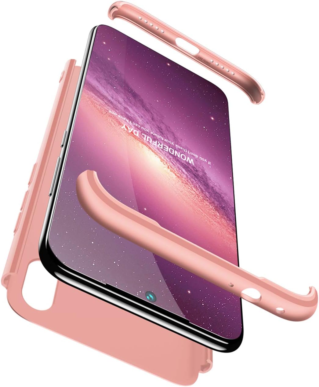 JOYTAG Compatible Xiaomi Redmi Note 7 case +Tempered glass film 360 degrees ultra thin Matte All-inclusive Protection 3 in 1 PC Phone case cover-Rose gold