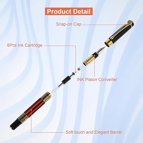 Miniatura 6 de Cobee Juego de pluma estilográfica de lujo, pluma estilográfica de metal de 0.028 in con 4 cartuchos de tinta de 0.134 in, punta media, bolígrafo de