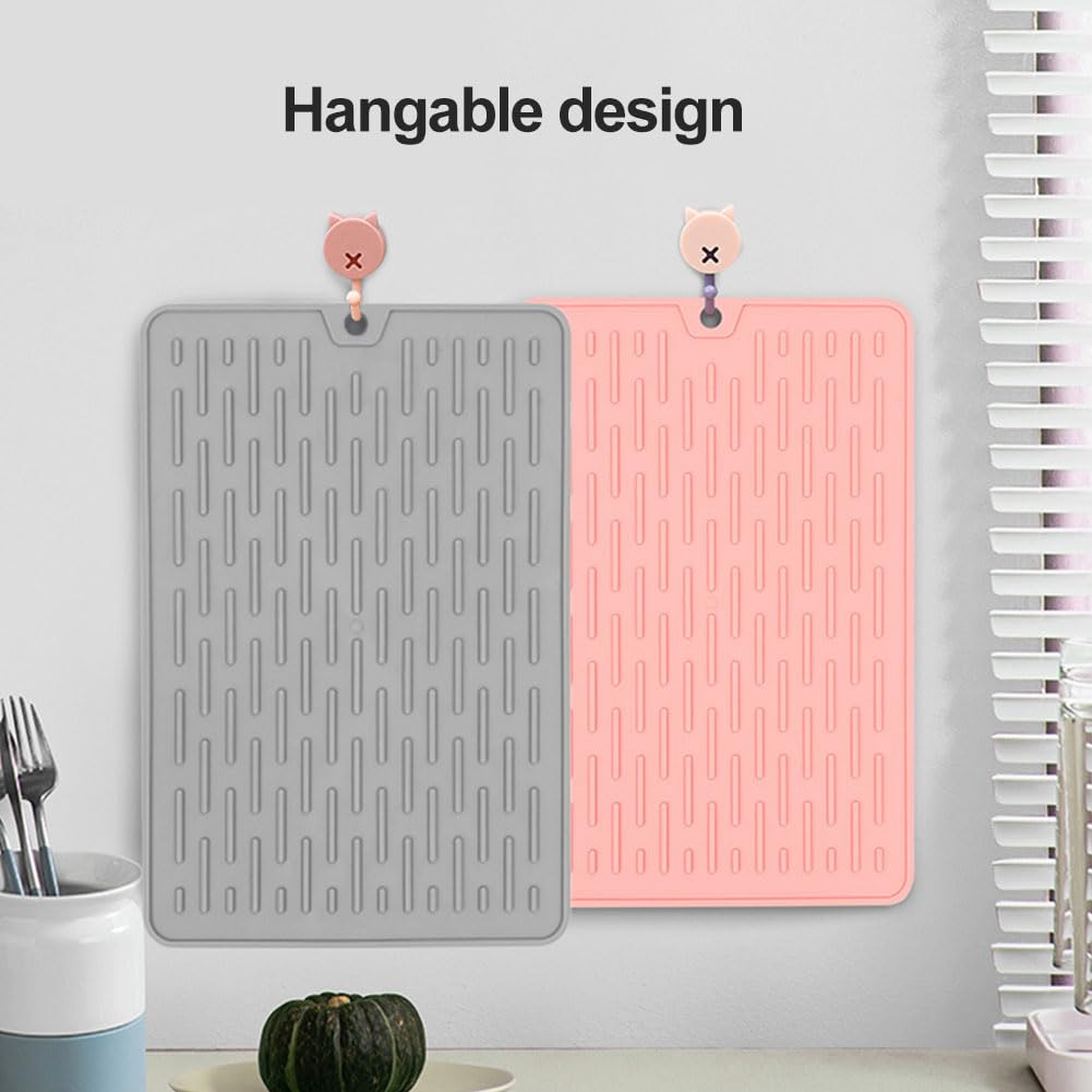 Tappetino Scolapiatti, Tappetino in Silicone per Cucina Antiscivolo Scolaposate Gocciolatoio Lavello Resistente Del Lavello Concavo E Convesso Tappeto 40 x 33 x 1.5cm, Grigio
