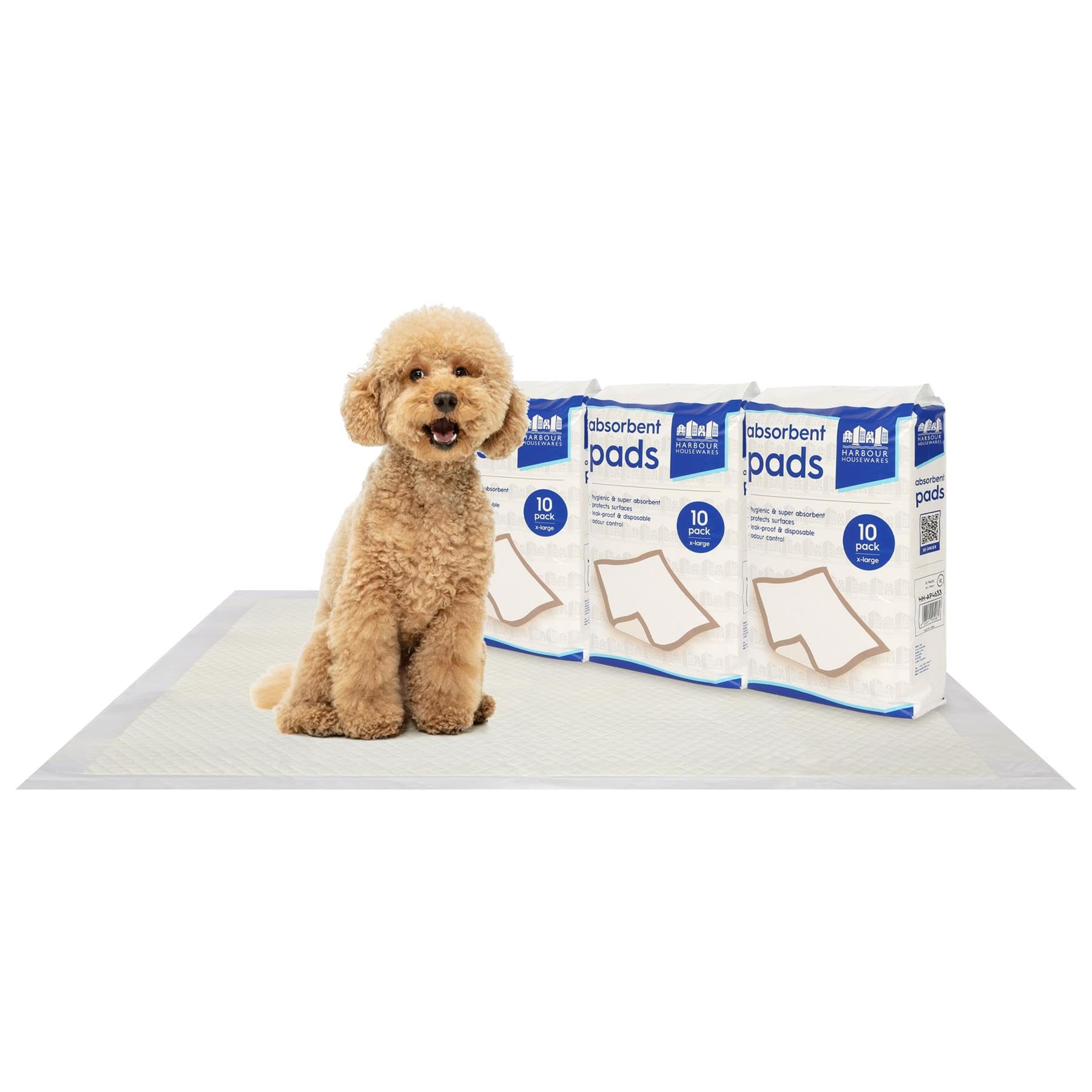 Harbour Housewares White 30X Disposable Puppy Pads - 60Cm X 89Cm - Extra-Large Absorbent Puppy Training Pads Leak-Proof Pee Pads For Dogs, Cats, Kittens Potty Training Mats
