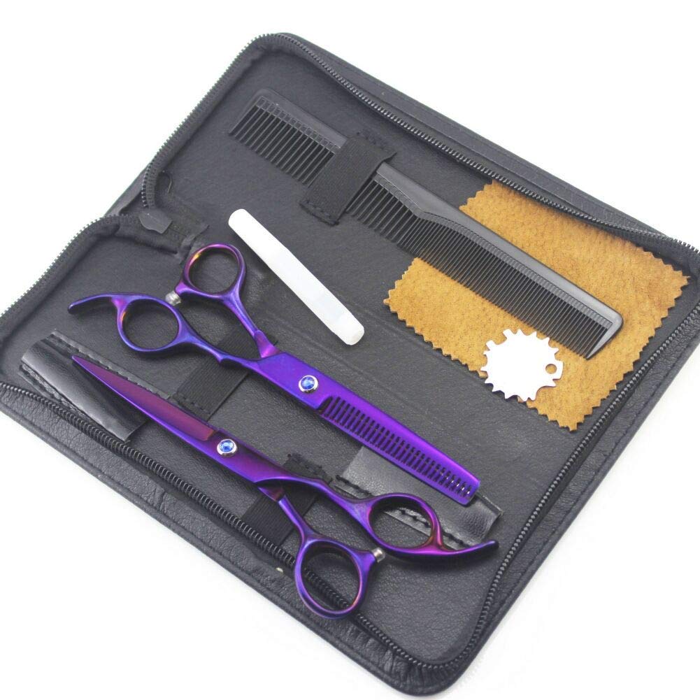 Forbici da Taglio di Capelli Viola del Barbiere con Custodia, Set di Forbici da Parrucchiere