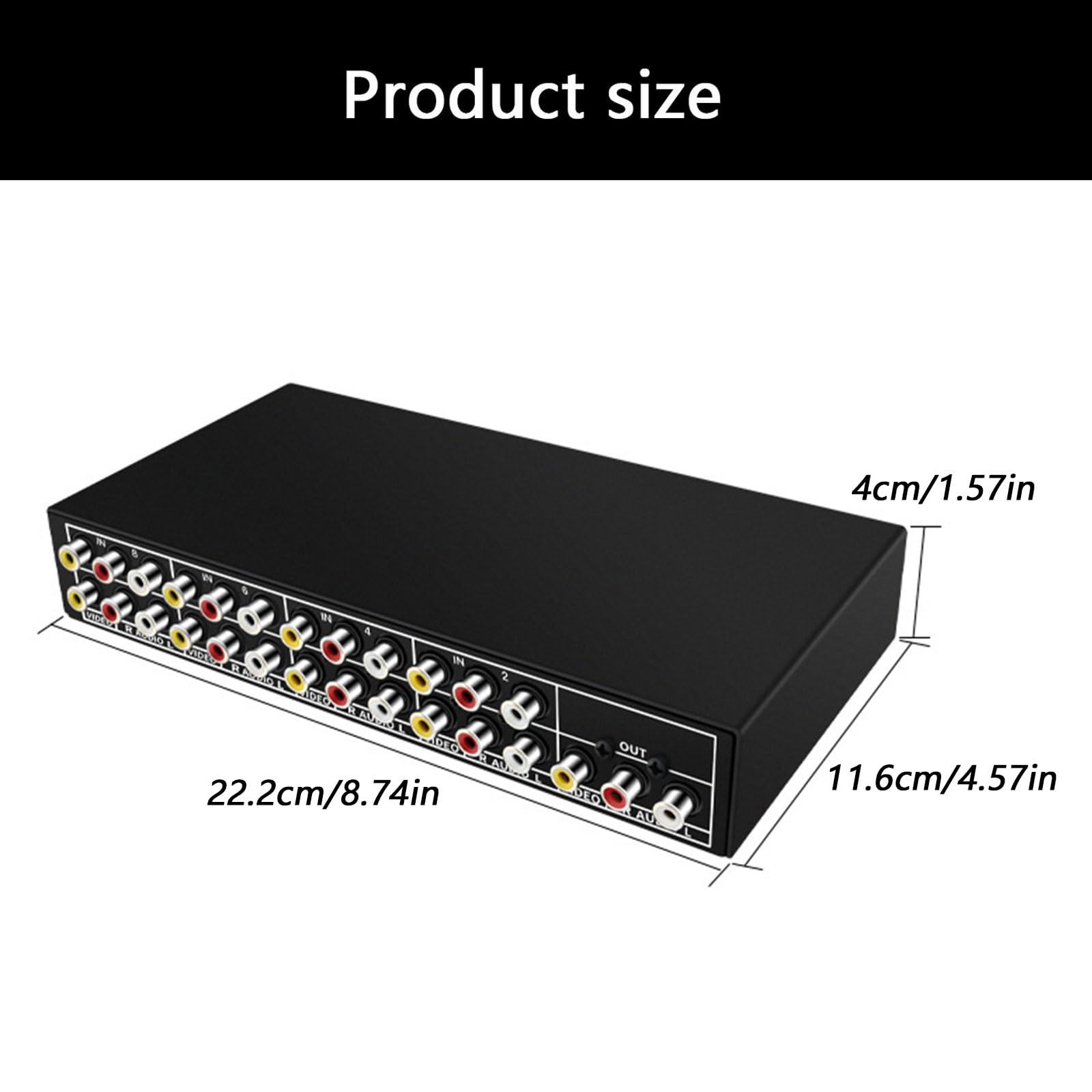 Selector de música de vídeo compacto de metal, 8 puertos, conmutación de señal AV sin costuras, interruptor de configuración de entretenimiento multidispositivo
