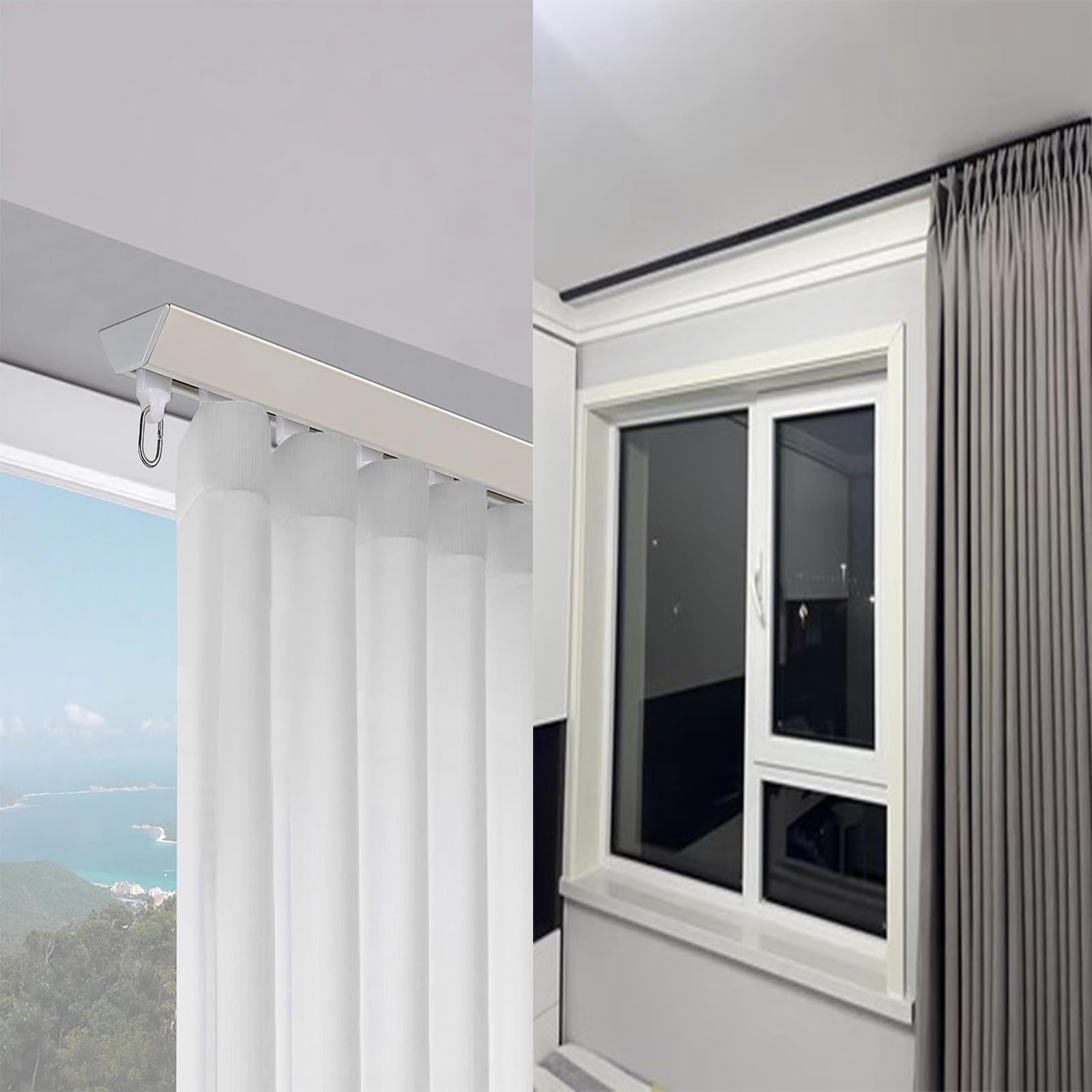 Vorhangschiene Gardinenschiene Gardinenstange 1 1,5 2 2,5 3 3,5 4 4,5 5 6 7 8 9 10 Meter Gardinenstange für Deckenmontage, Aluminium Gardinenstange für Schlafzimmer, Wohnzimmer, Etagenbetten, Schwarz/