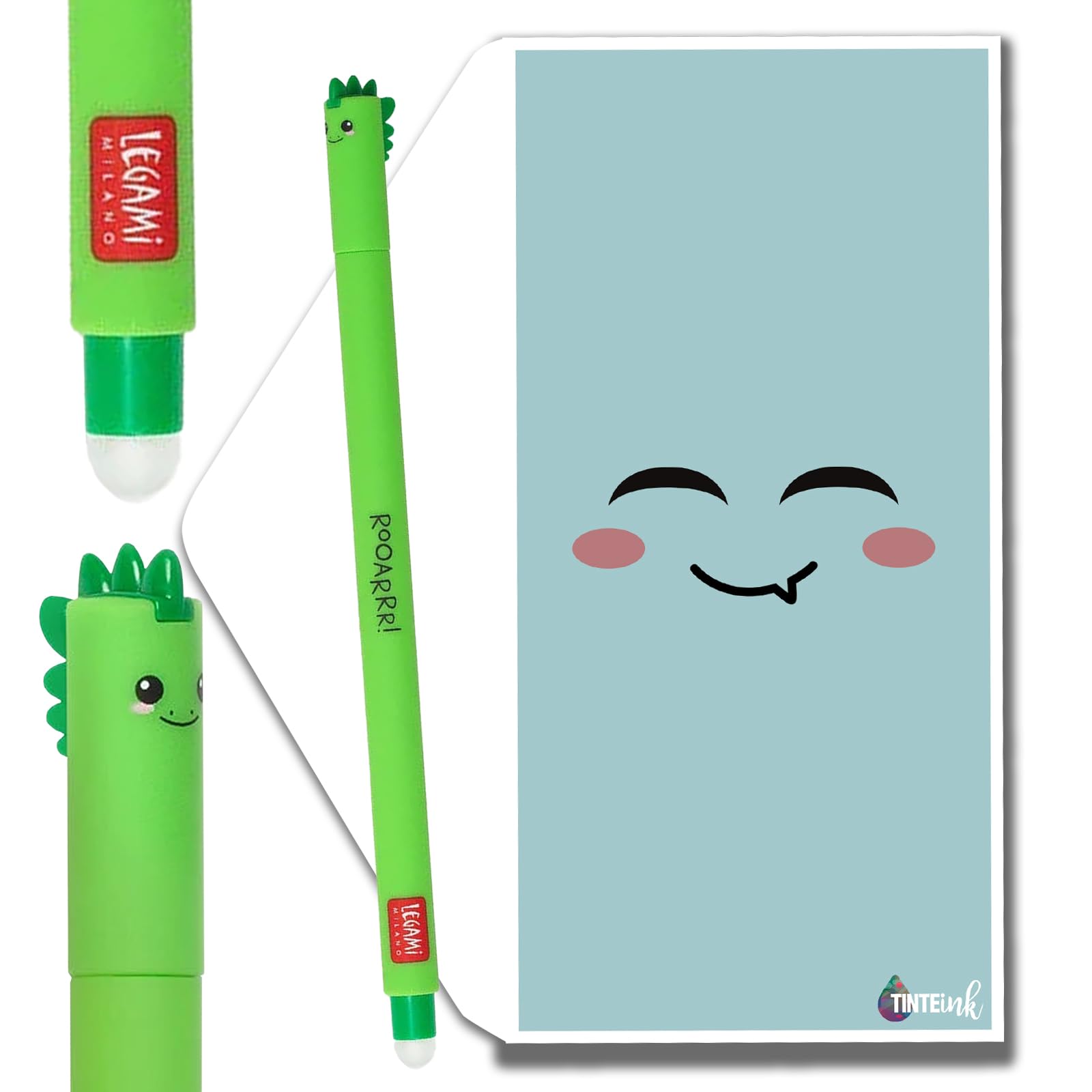 Tinte Ink Legami Erasable Pens - Full Range Available - Including Gift Envelope! - Choose Cute Design! (Dino) — image 1