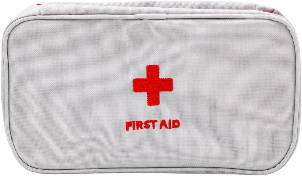 Bolsa de Primeiros Socorros P – Organizador de Remédios e Kit de Emergência Compacto | Leve, Resistente e Portátil para Viagens, Casa e Carro | Compartimentos Internos e Fechamento com Zíper (Branco)