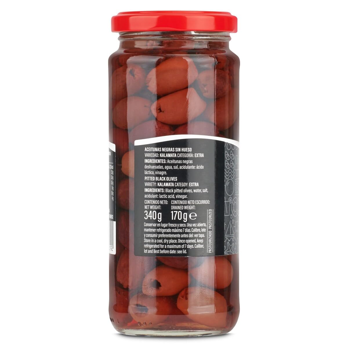 Aceitunas kalamata sin hueso frasco 170 g neto escurrido