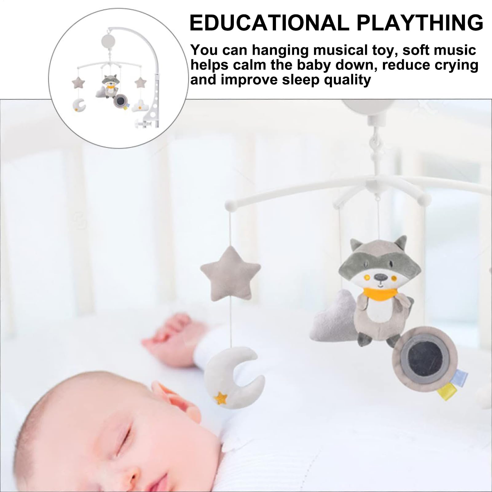 Mobile bébé pour lit Carillon Animaux Cartoon Jouet Apaisant Pour Berceau | Décoration pour chambre d'enfant support de lit musical Maison poussette crèche salle de jeux extérieur courses